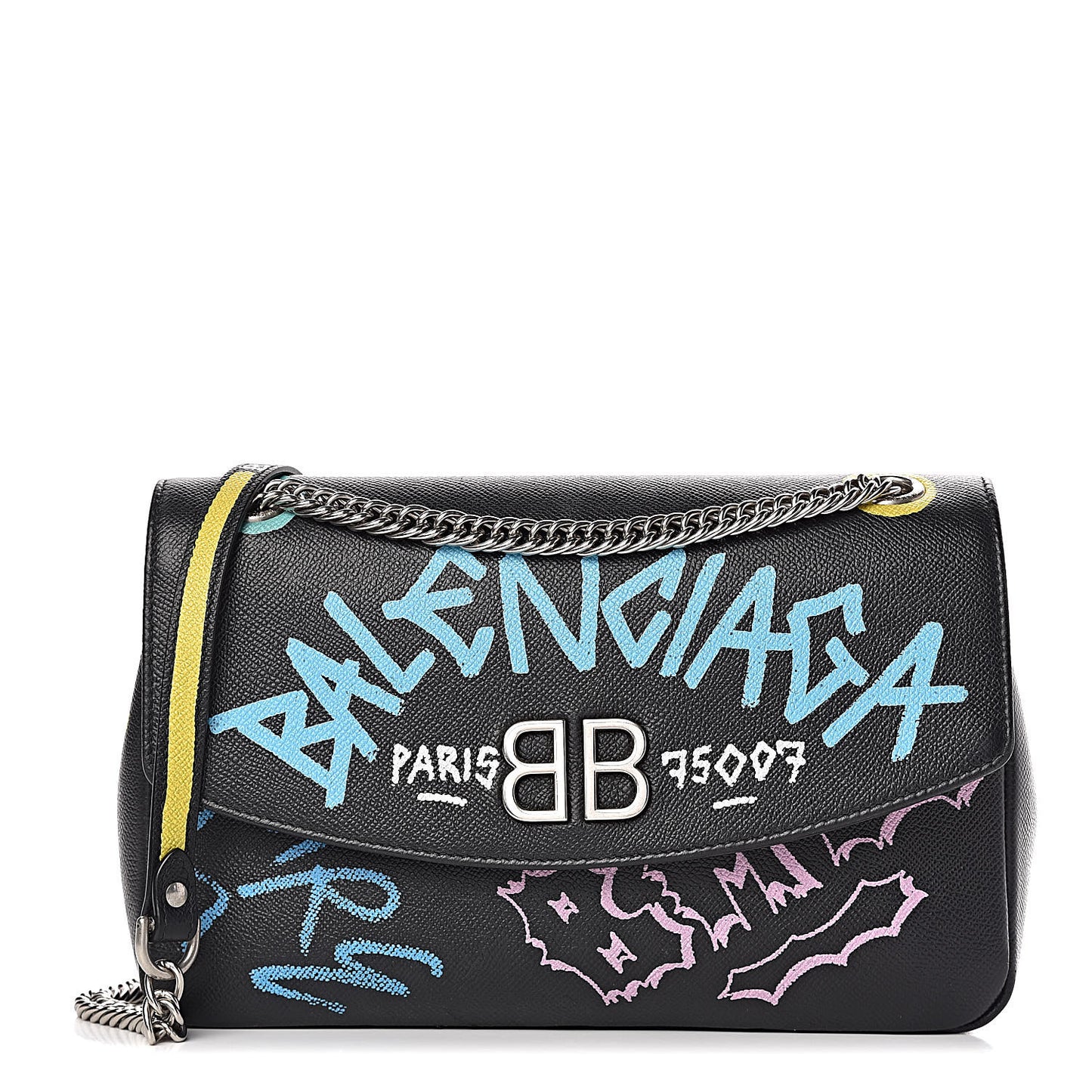 Grained Calfskin Graffiti M BB Round Shoulder Bag Black Multicolor