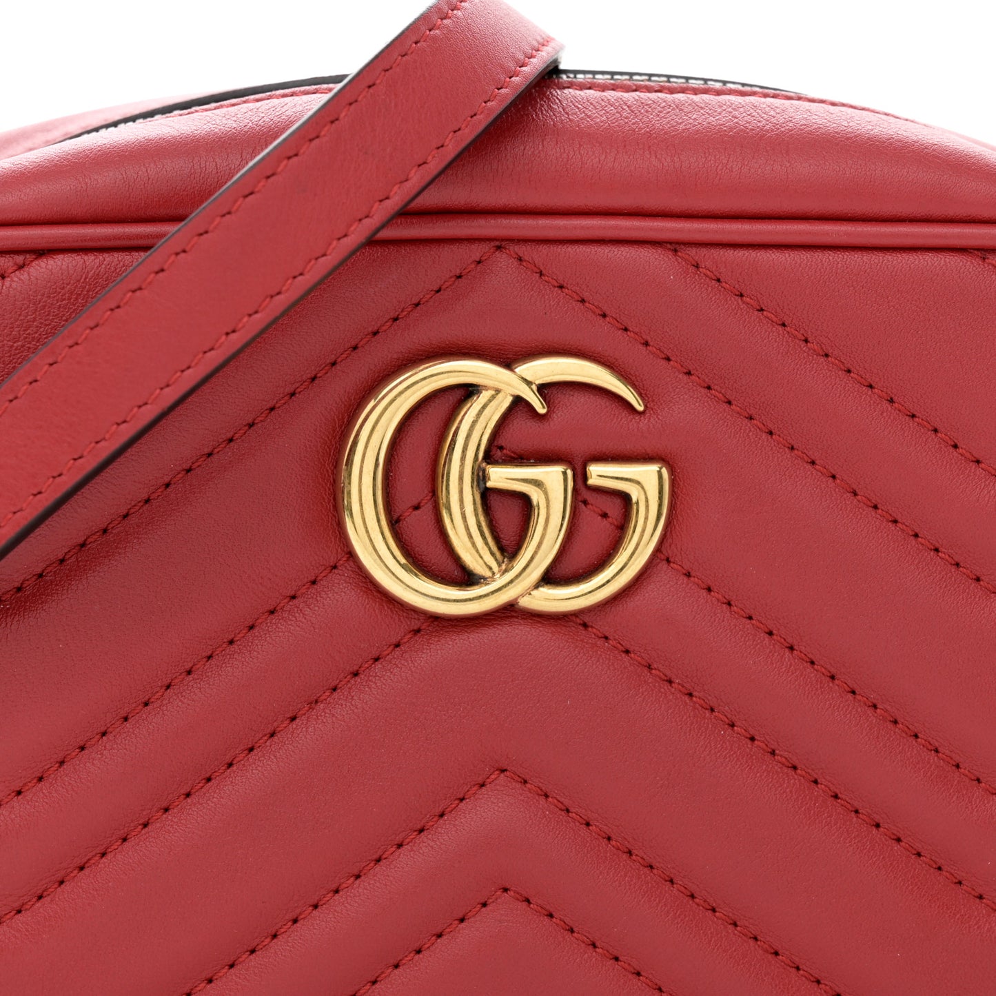Calfskin Matelasse Mini GG Marmont Chain Shoulder Bag Hibiscus Red