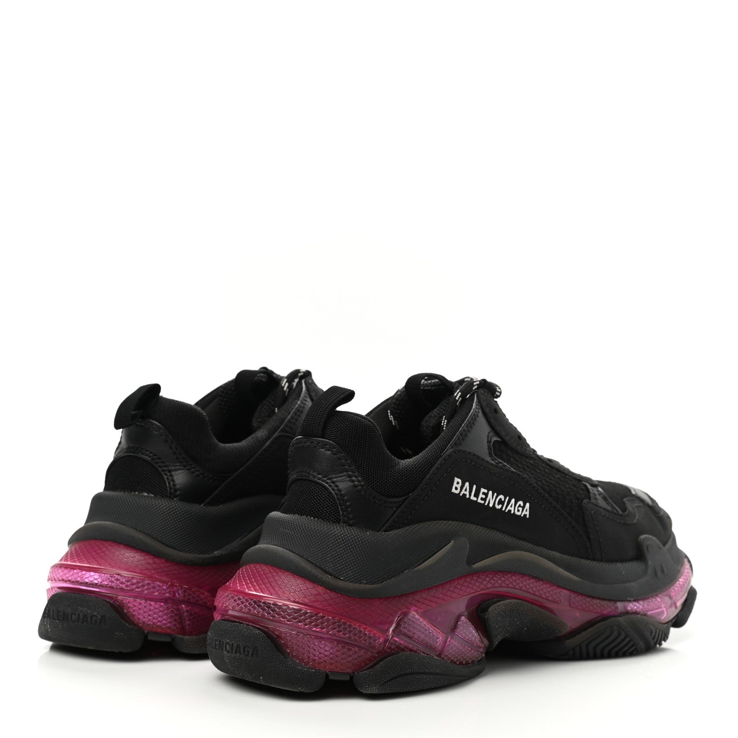 Balenciaga Fabric Mesh Clear Sole Womens Triple S Sneakers 38 Black Pink Neon 4 of 11