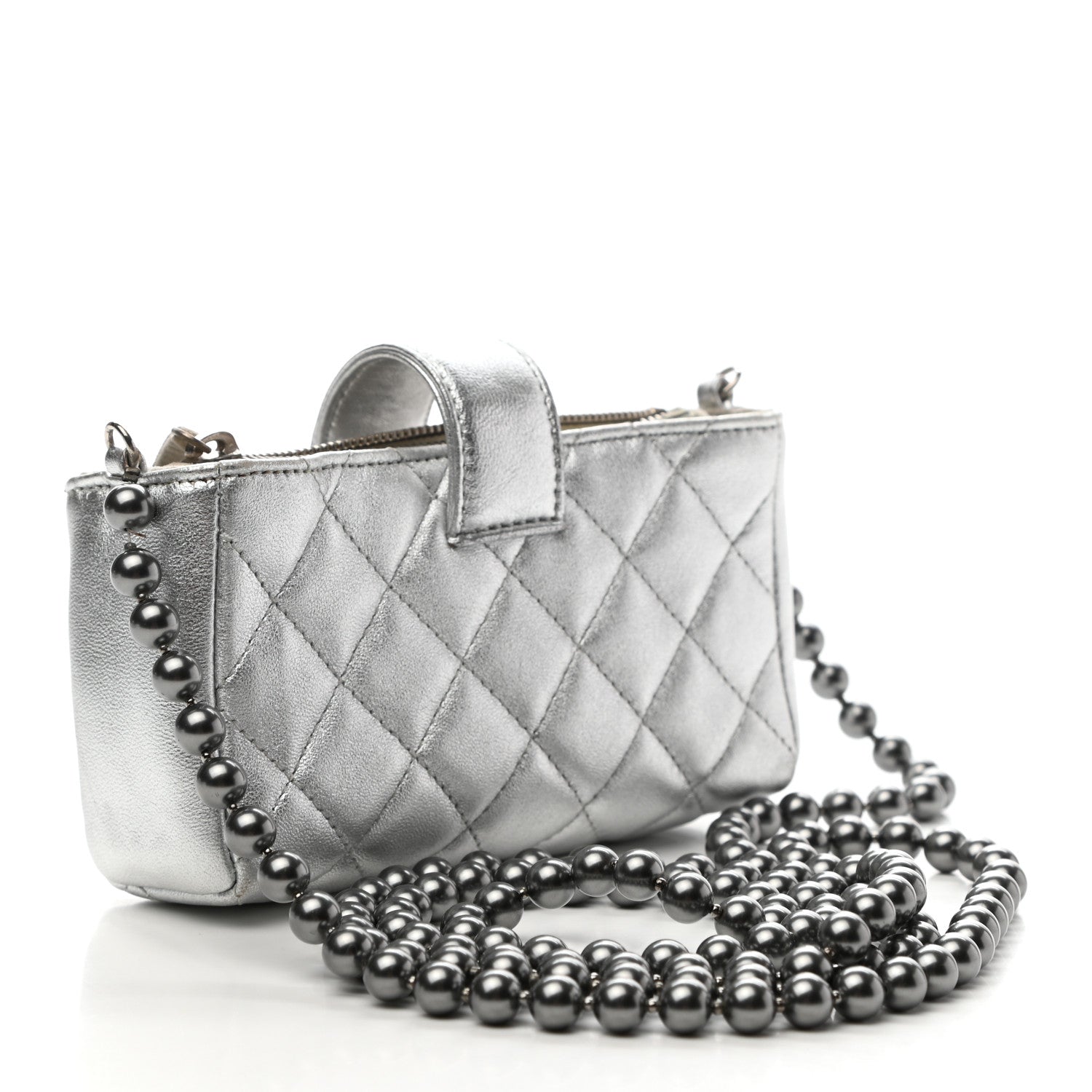 Chanel Metallic Lambskin Quilted Pearl Chain Mini Love Symbols Bag Silver 3 of 10