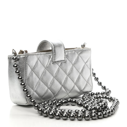 Chanel Metallic Lambskin Quilted Pearl Chain Mini Love Symbols Bag Silver 3 of 10
