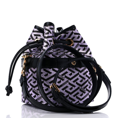 Versace Coated Canvas La Greca Glitter Print Mini Bucket Bag Orchid Black 3 of 8