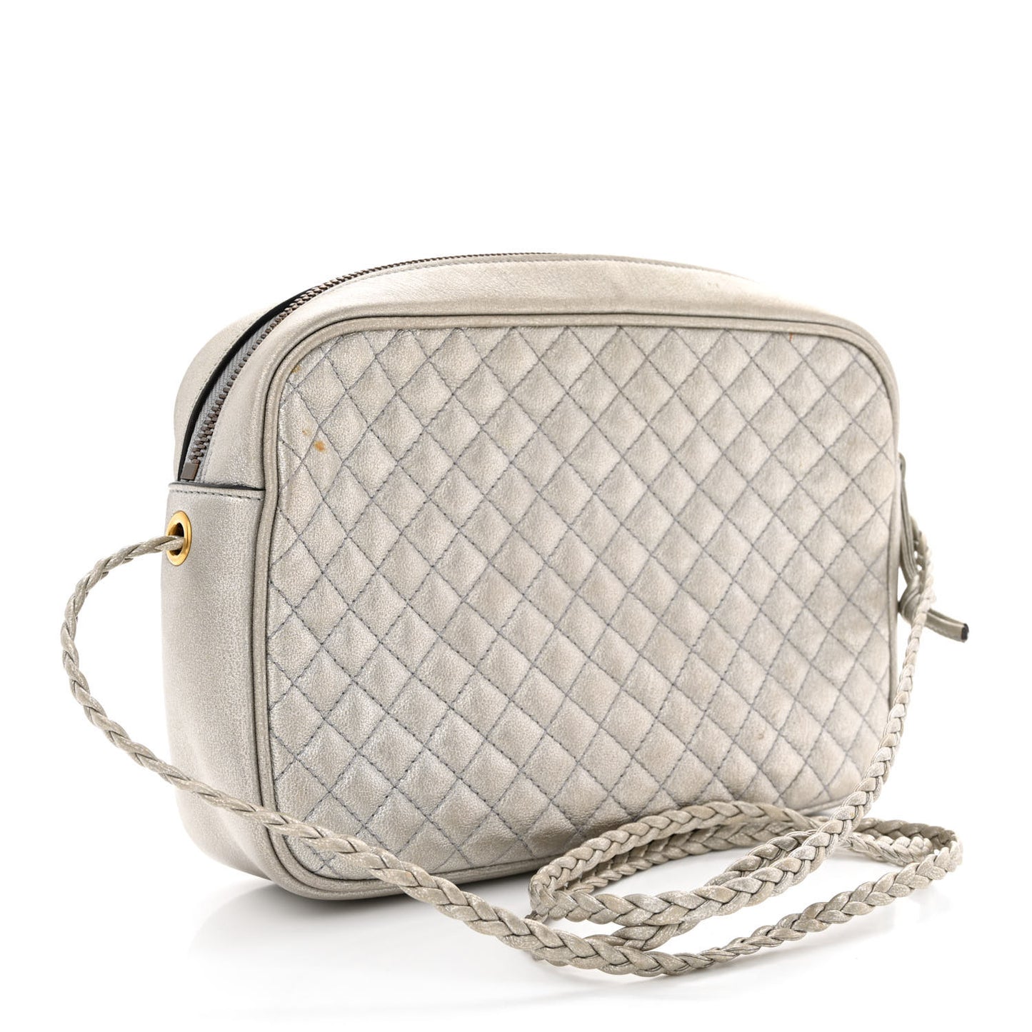 Laminated Nappa Web Trapuntata Small GG Shoulder Bag Argento