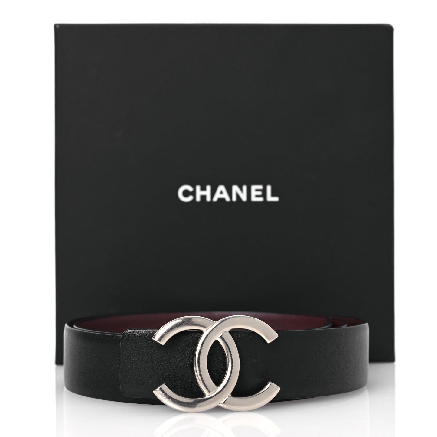 Calfskin CC Reversible Belt 85 34 Black Burgundy