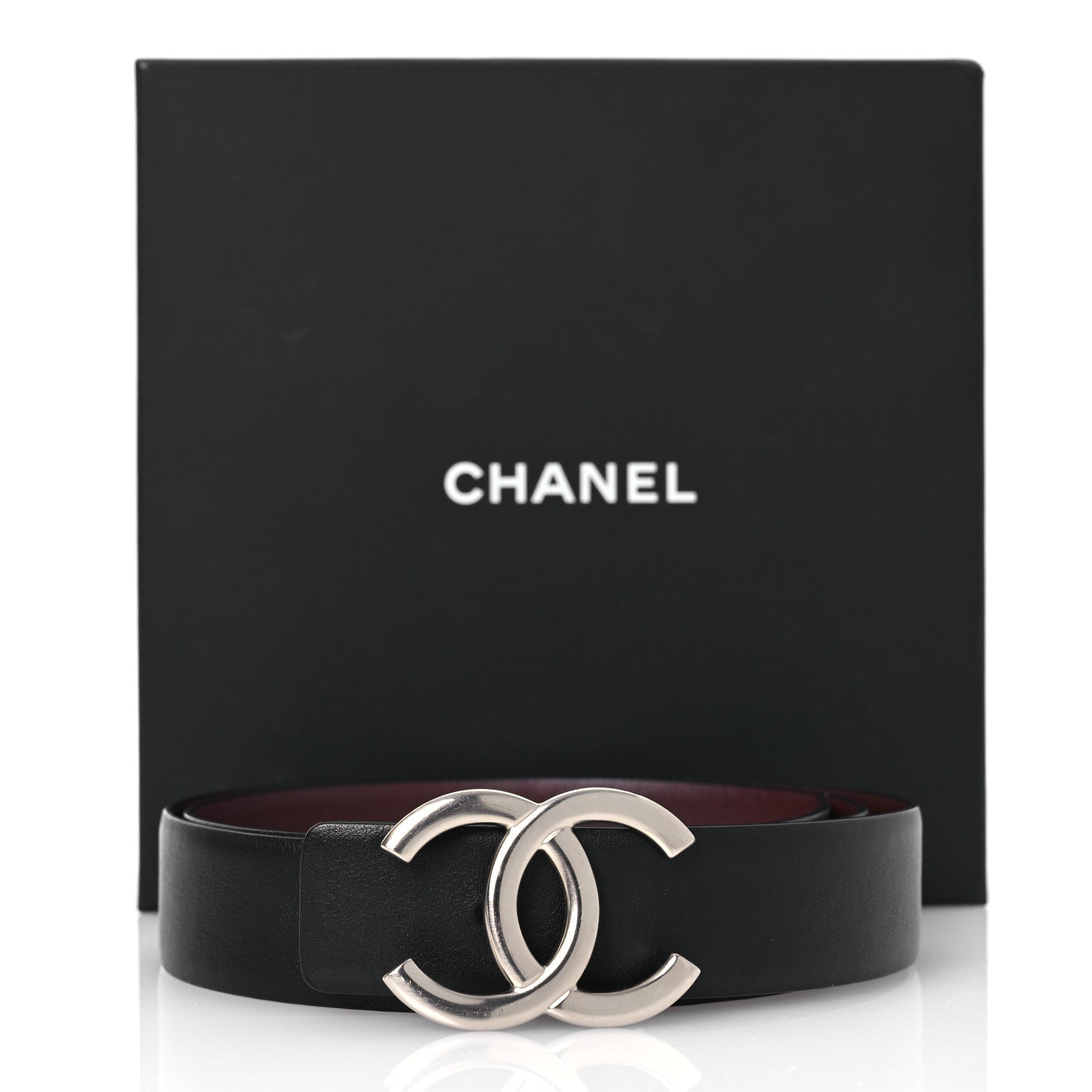 Chanel Calfskin CC Reversible Belt 85 34 Black Burgundy 9 of 9