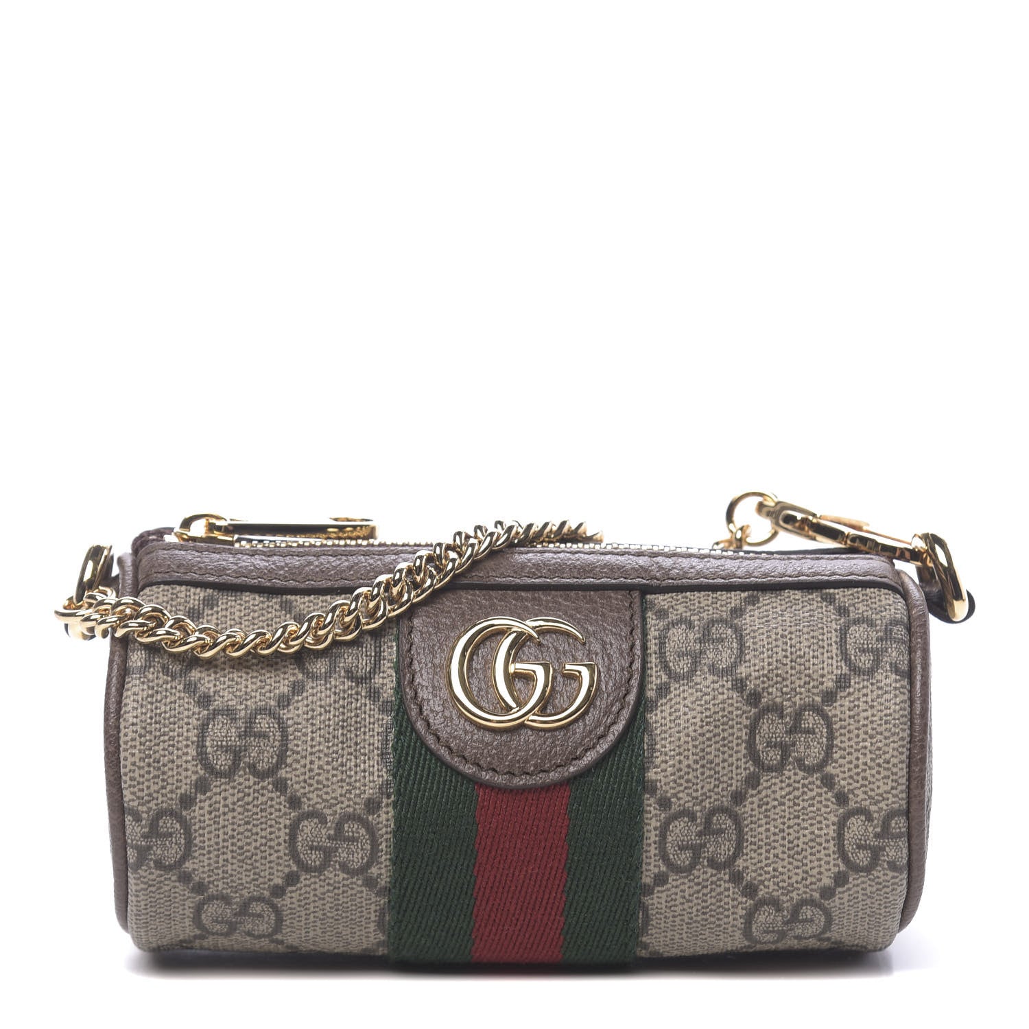 Gucci GG Supreme Monogram Web Ophidia Barrel Coin Purse Beige New Acero 1 of 7