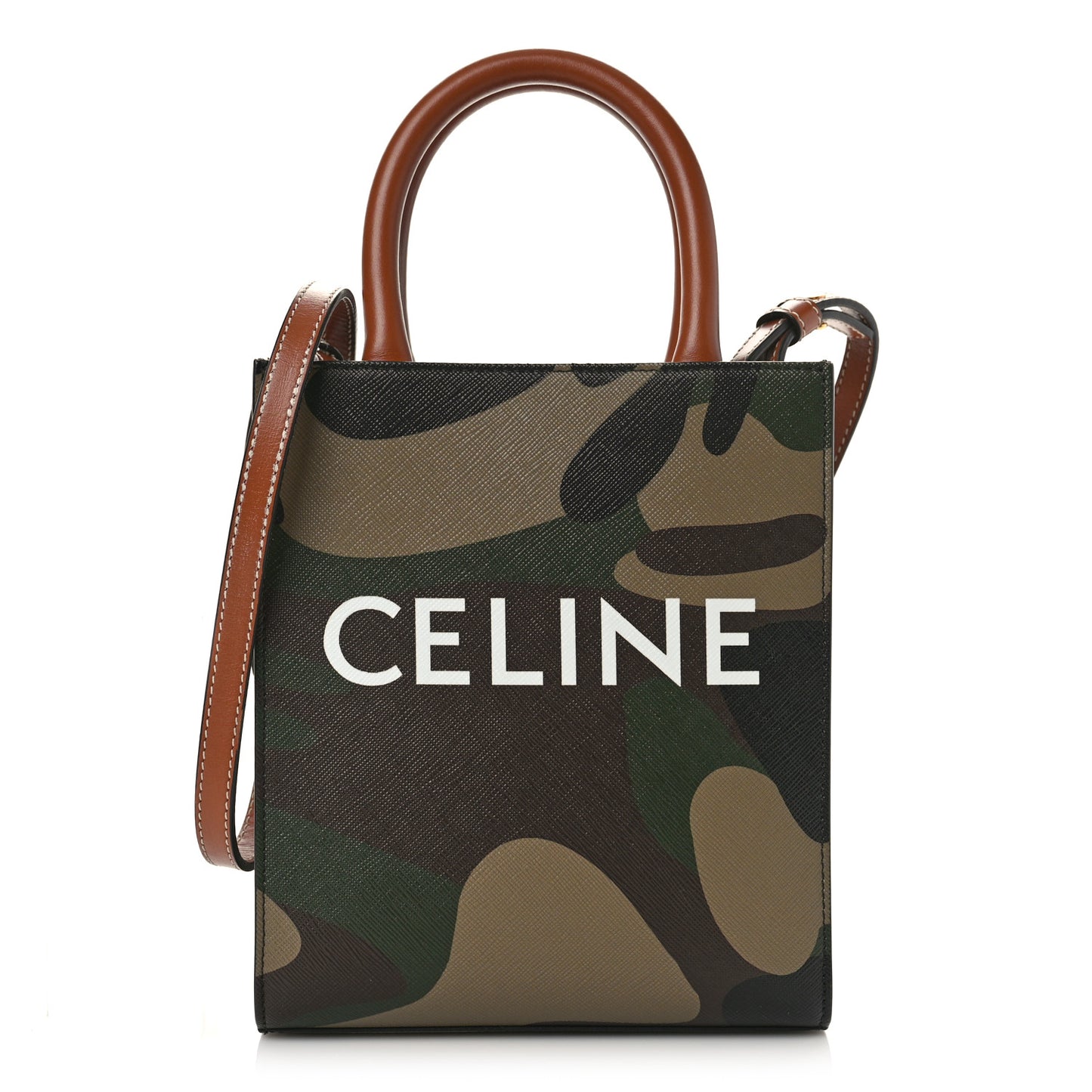 Canvas Calfskin Mini Vertical Cabas Khaki