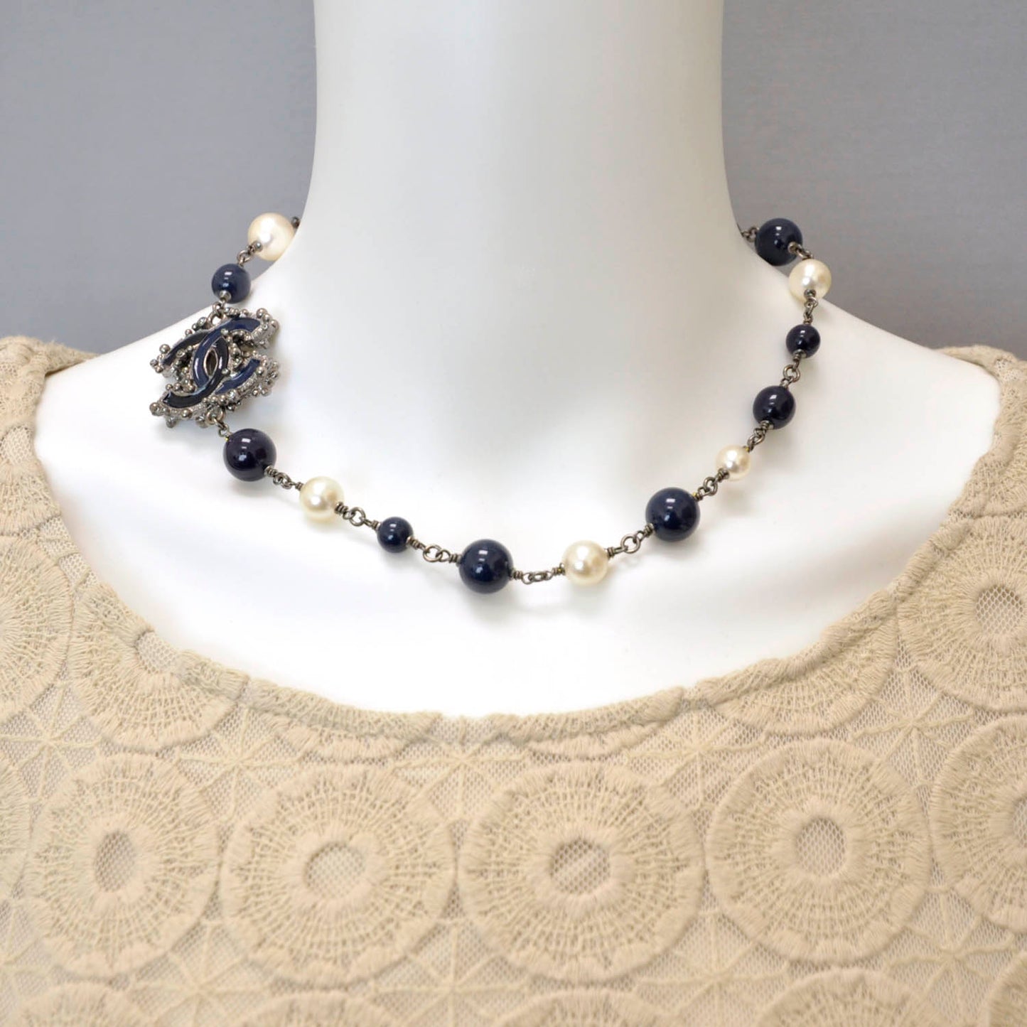 Pearl Beaded CC Necklace