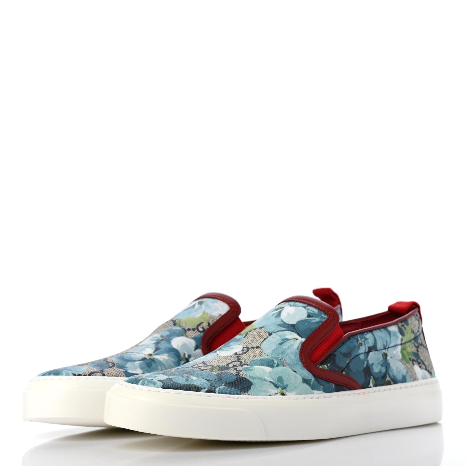 Gucci GG Supreme Monogram Blooms Womens Slip On Sneakers 38 Beige Blue Navy Red 3 of 8