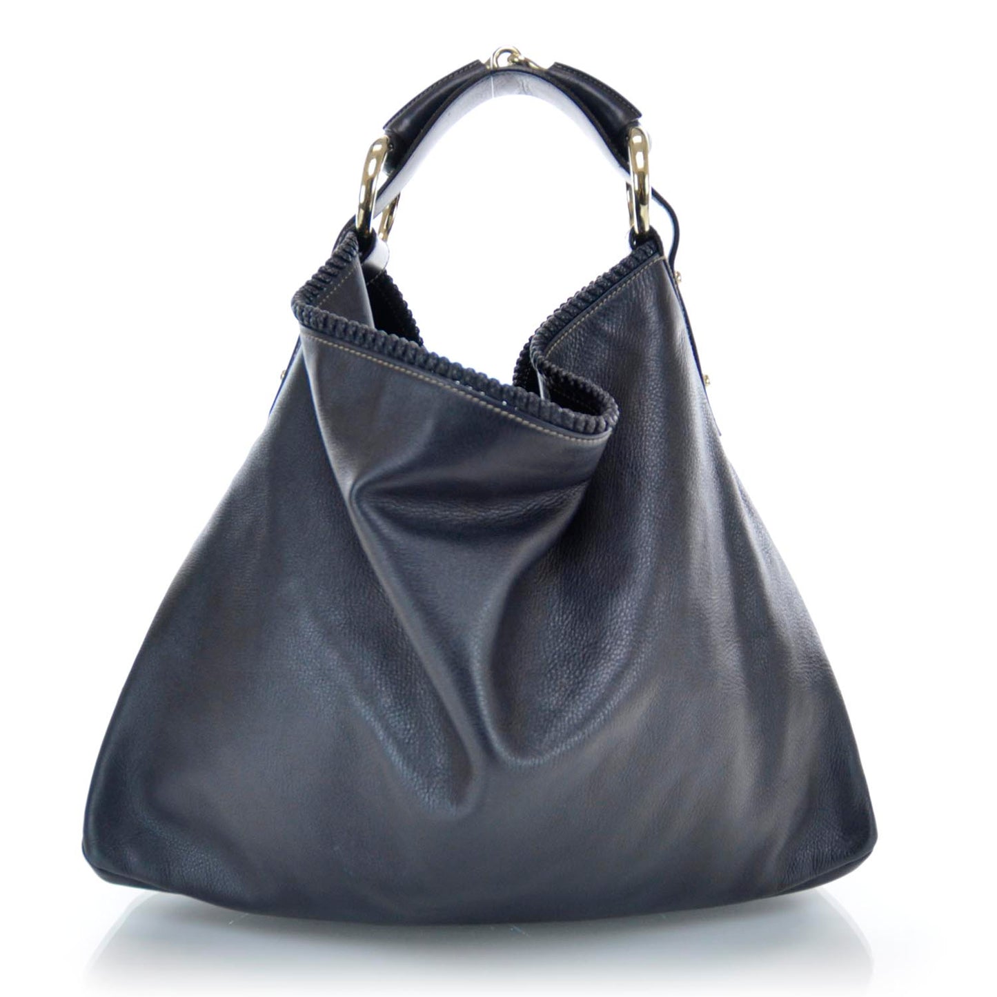 Leather Large Horsebit Chain Hobo Black
