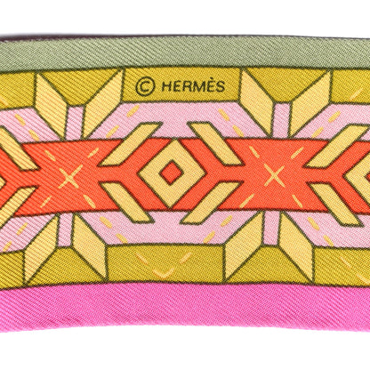 Hermes Silk Belles Du Mexique Twilly Cyclamen Olive Bleu 3 of 4