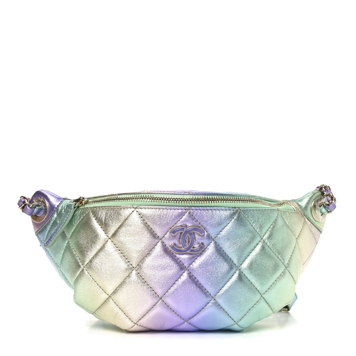 Chanel Gradient Metallic Lambskin Quilted Walking Mood Waist Bag Fanny Pack Pink Purple Green 1 of 9