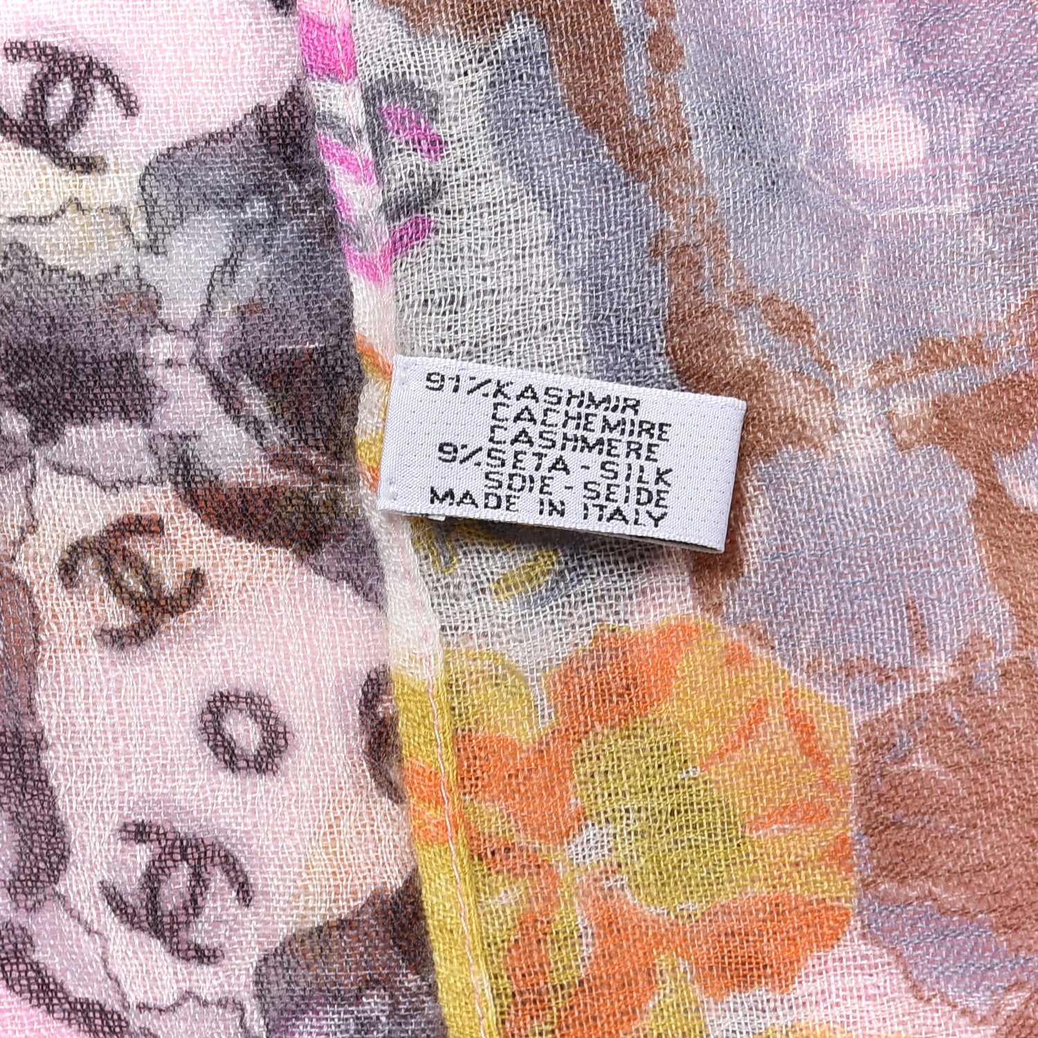 Chanel Cashmere Silk CC Camellia Fringe Scarf Pink 4 of 4