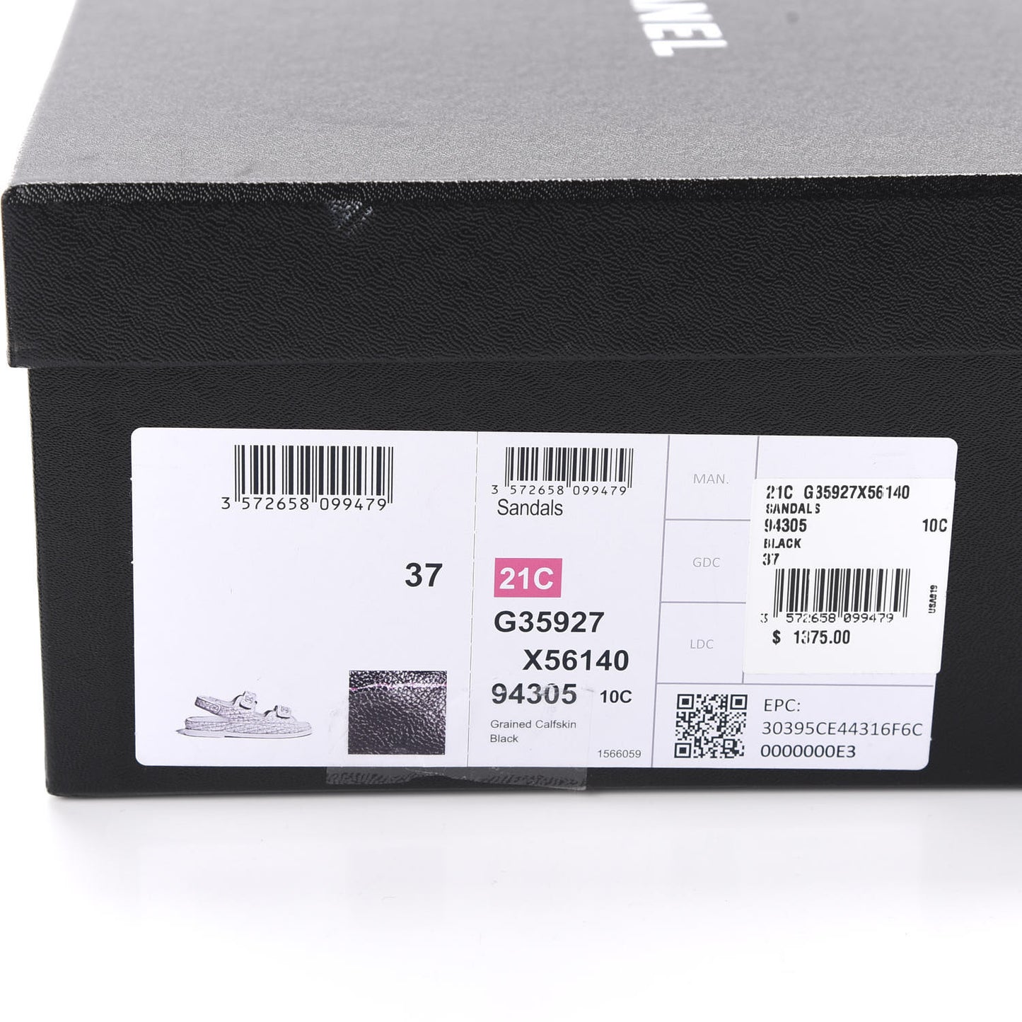 Grained Calfskin Velcro Dad Sandals 37 Black