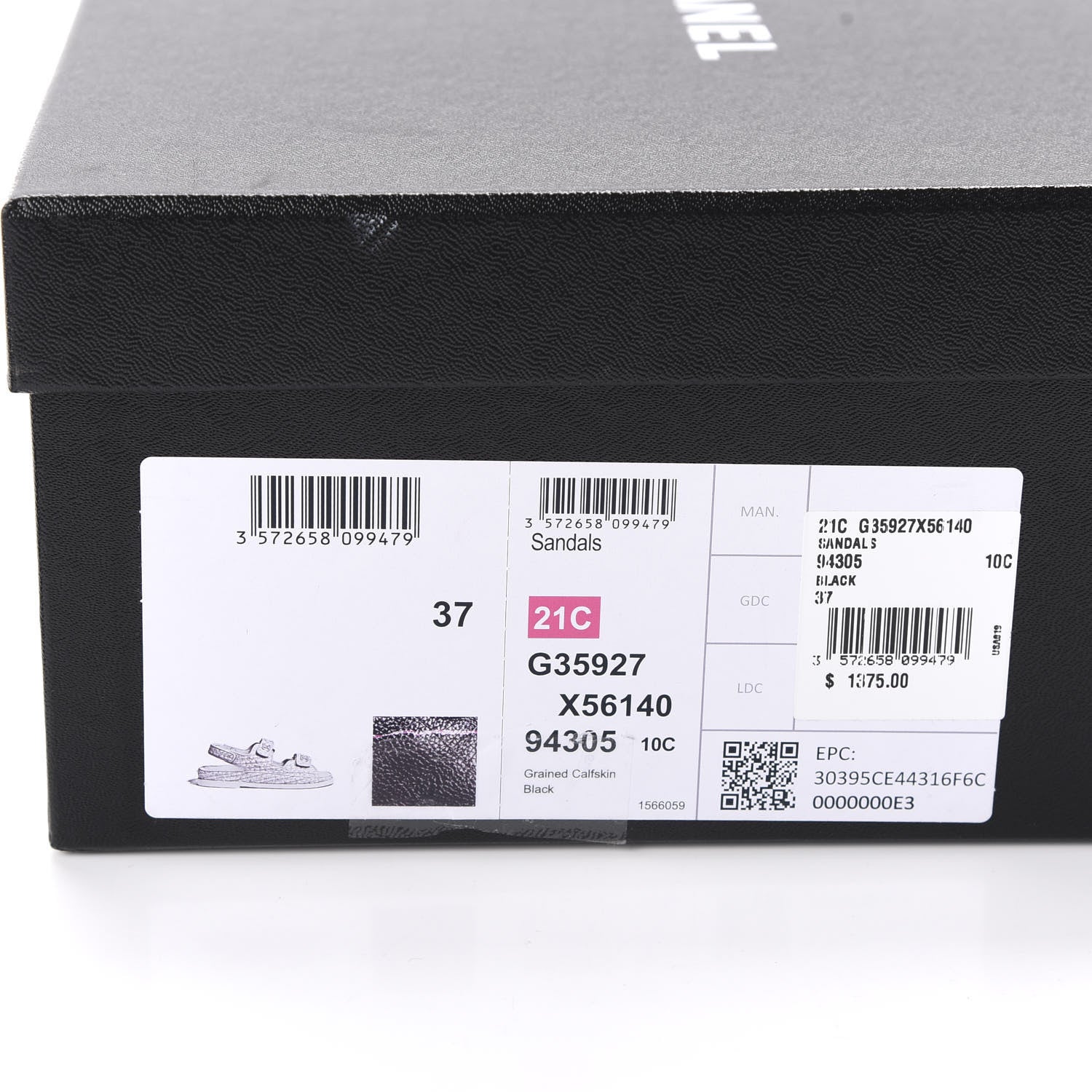 Chanel Grained Calfskin Velcro Dad Sandals 37 Black 10 of 10