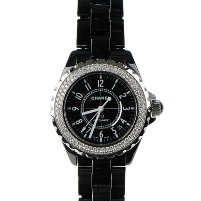 Chanel Stainless Steel Ceramic Diamond Pave Bezel 33mm J12 Quartz Watch Black 1 of 5