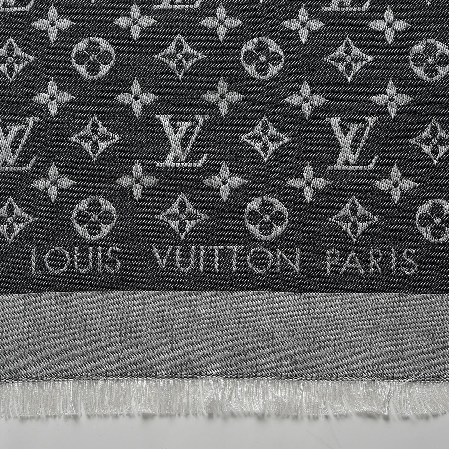 Silk Wool Monogram Denim Shawl Black