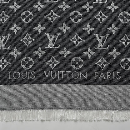 Louis Vuitton Silk Wool Monogram Denim Shawl Black 4 of 5