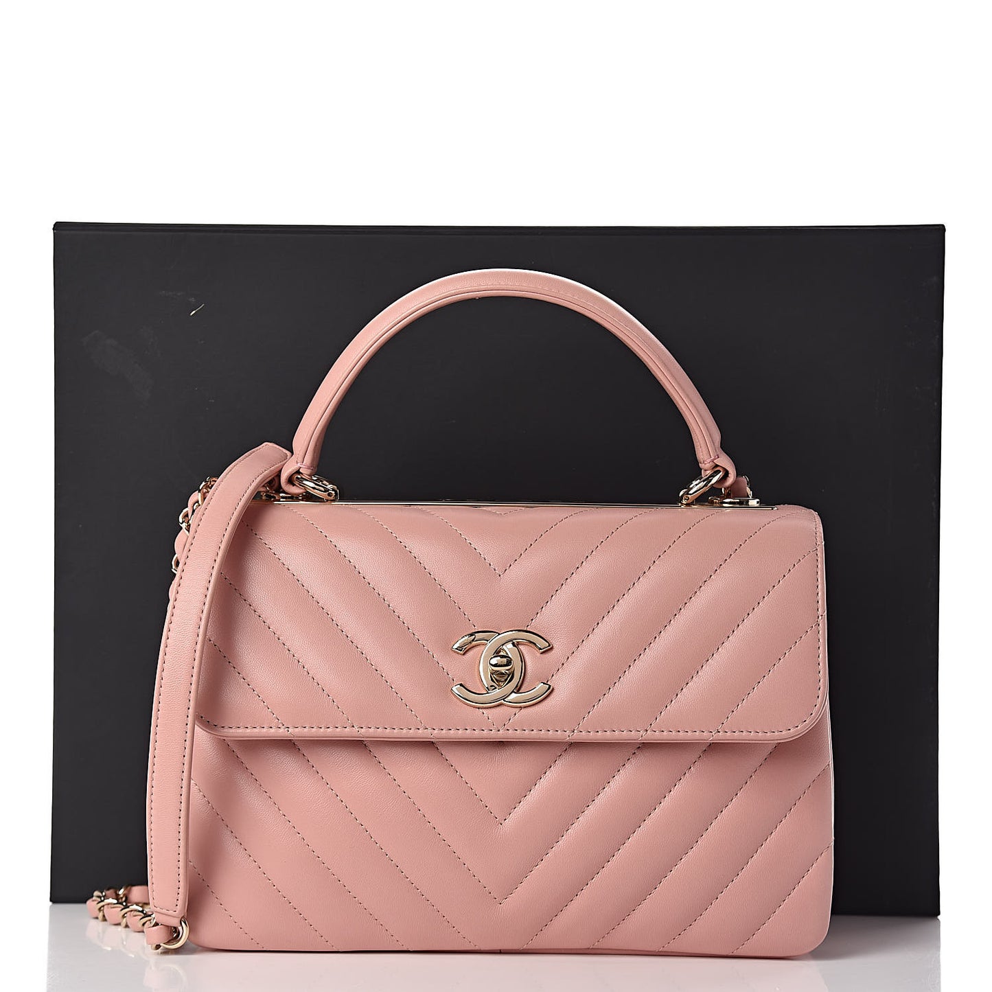 Lambskin Chevron Quilted Small Trendy CC Dual Handle Flap Bag Light Pink