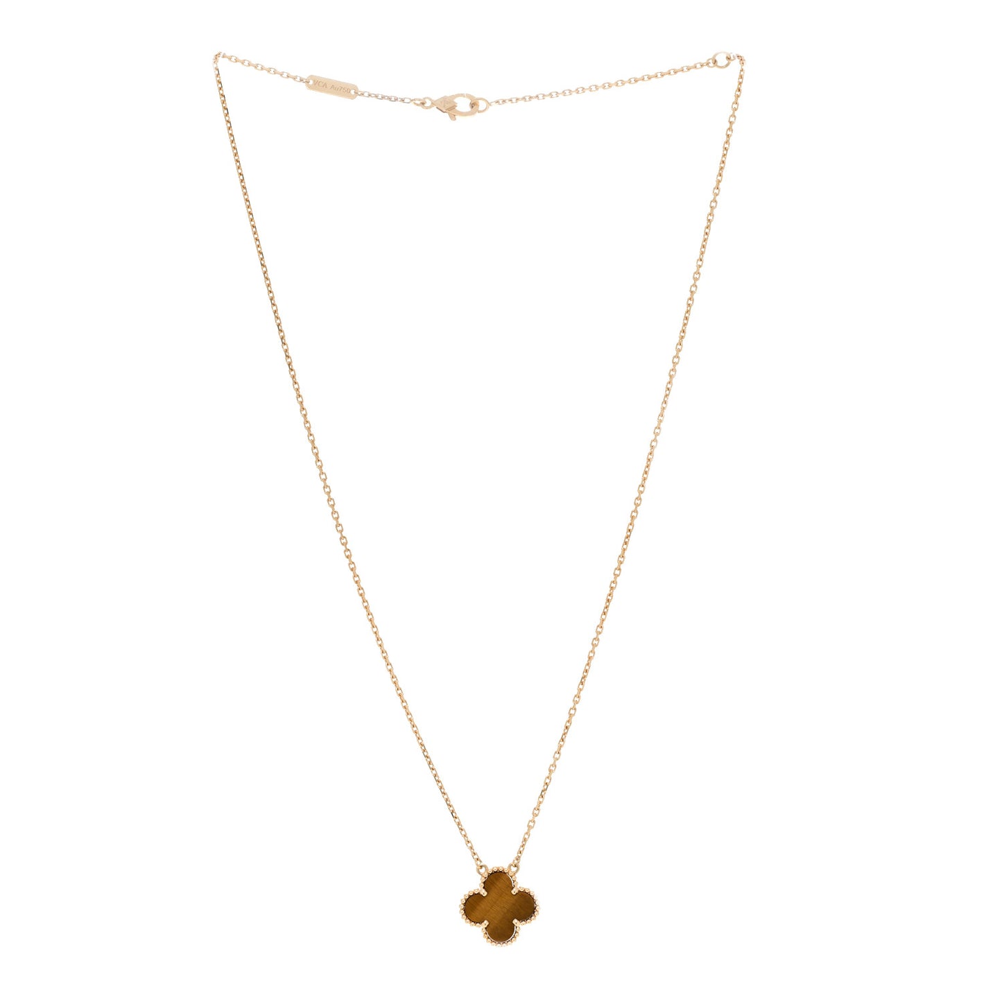 18K Yellow Gold Tiger Eye Vintage Alhambra Pendant Necklace