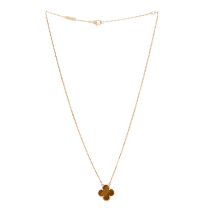 Van Cleef & Arpels 18K Yellow Gold Tiger Eye Vintage Alhambra Pendant Necklace 3 of 6
