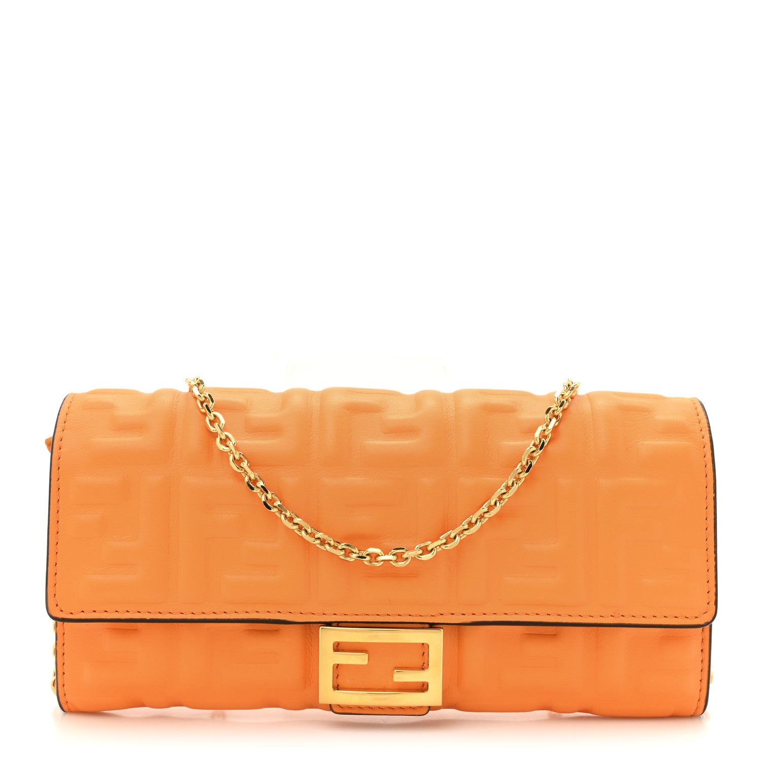 Fendi Nappa Matisse FF Embossed Continental Wallet On Chain Clementine 1 of 12