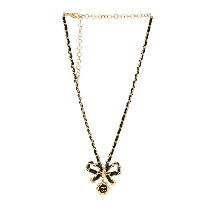 Chanel Metal Lambskin Chain CC Bow Necklace Black Gold 3 of 5