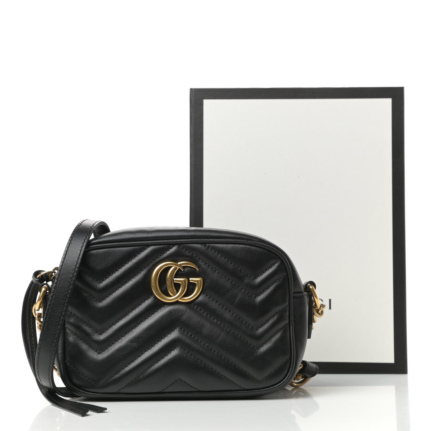 Gucci Calfskin Matelasse Mini GG Marmont Chain Shoulder Bag Black 11 of 11