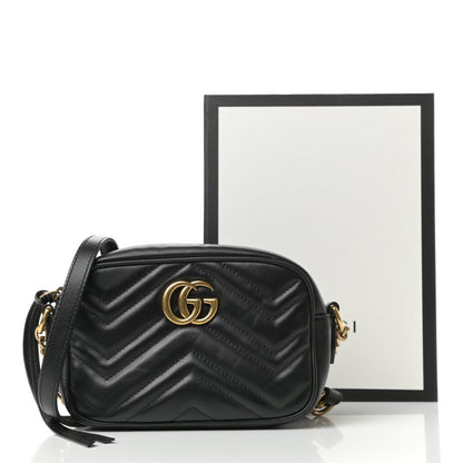 Gucci Calfskin Matelasse Mini GG Marmont Chain Shoulder Bag Black 11 of 11