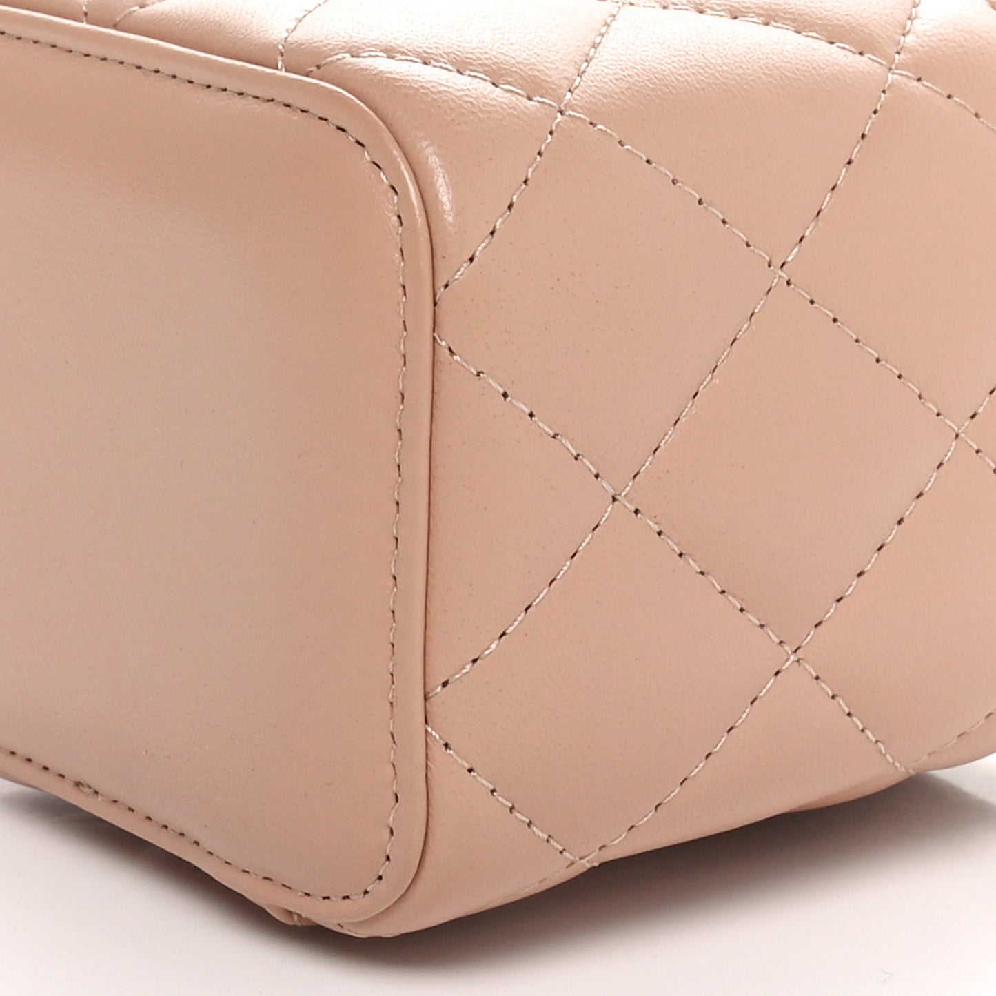 Lambskin Quilted Top Handle Mini Vanity Case With Chain Beige