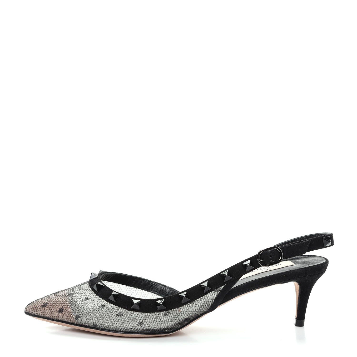 Valentino Garavani Mesh Point d'Esprit Rockstud Half D'Orsay Slingback 50mm Pumps 38 Black 1 of 10