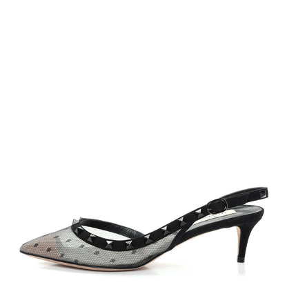 Valentino Garavani Mesh Point d'Esprit Rockstud Half D'Orsay Slingback 50mm Pumps 38 Black 1 of 10