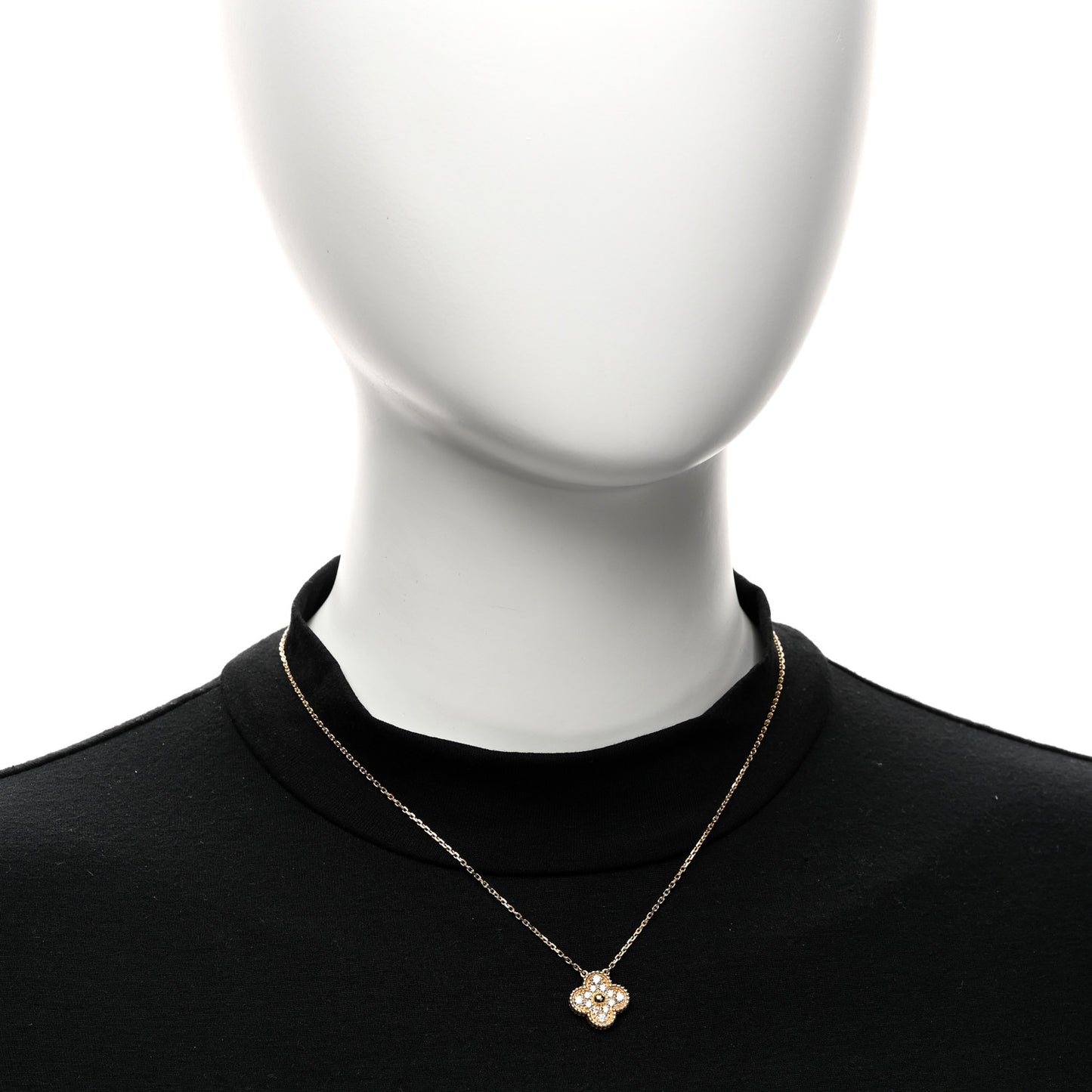 18K Yellow Gold Diamond Vintage Alhambra Pendant Necklace