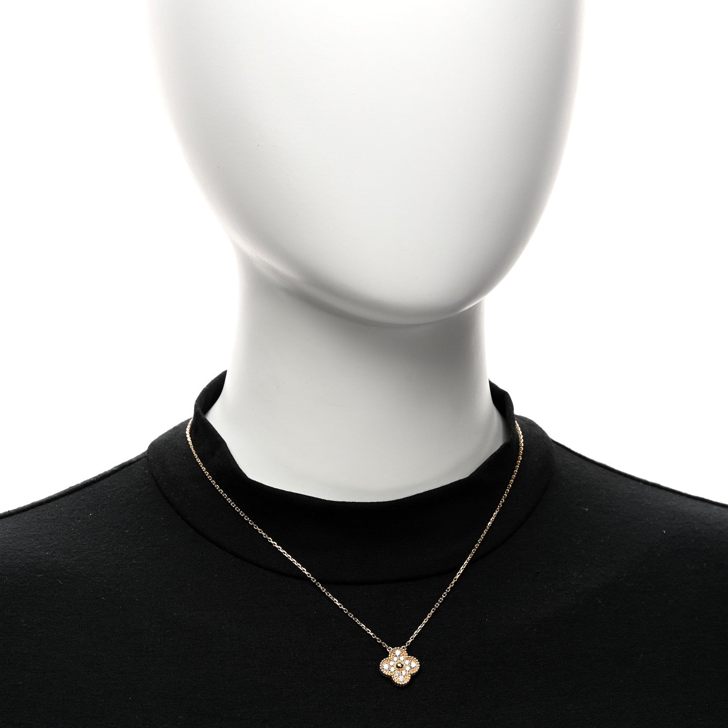 Van Cleef & Arpels 18K Yellow Gold Diamond Vintage Alhambra Pendant Necklace 2 of 6