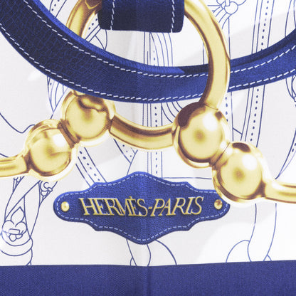 Hermes Silk Cavalcadour Voltigeur Scarf 90 Bleu Roy Creme Cobalt 3 of 5