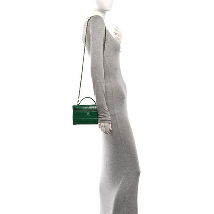 Chanel Calfskin Crocodile Embossed Crococo Top Handle Slim Vanity Case With Chain Green 2 of 13