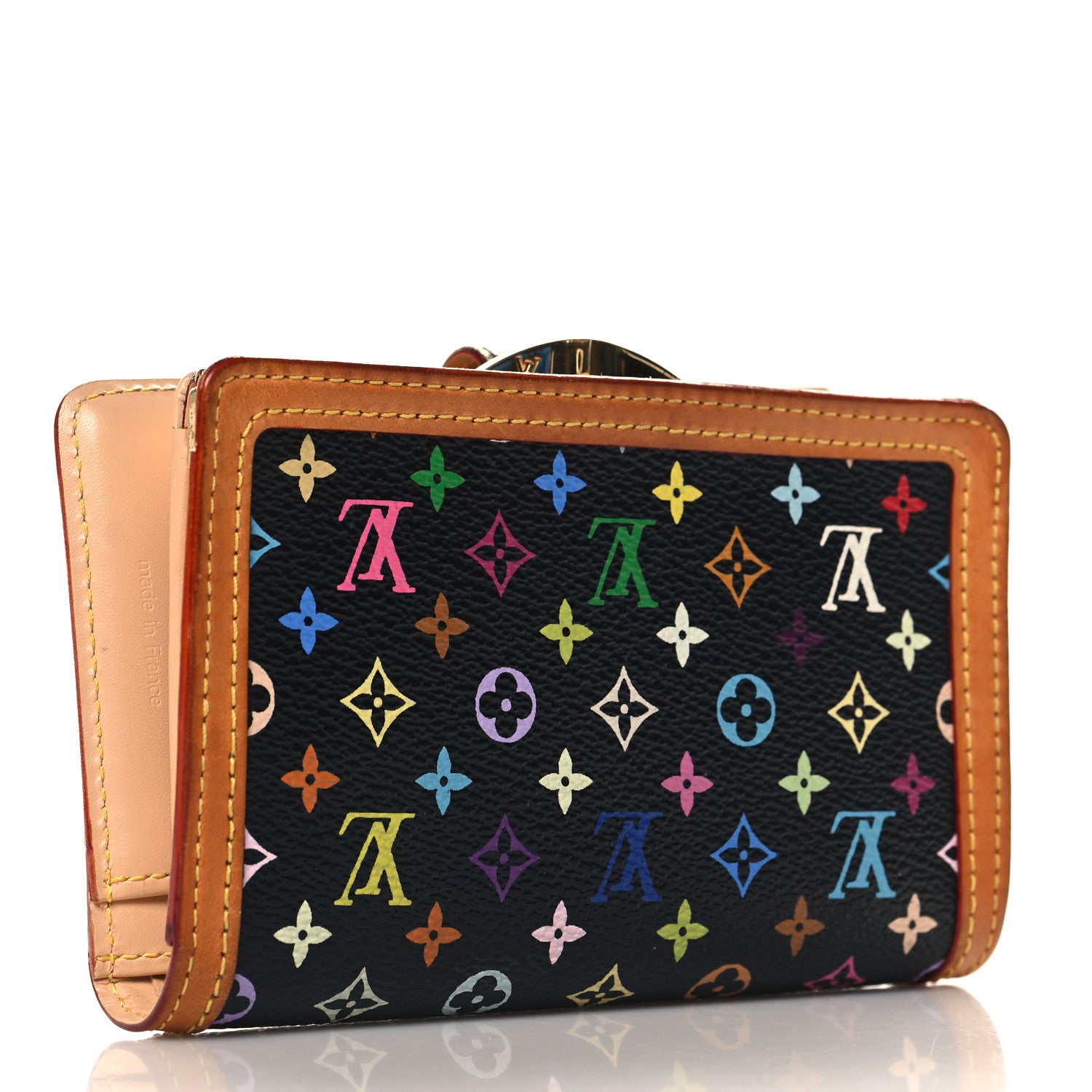 Louis Vuitton Monogram Multicolor French Purse Wallet Black 3 of 8