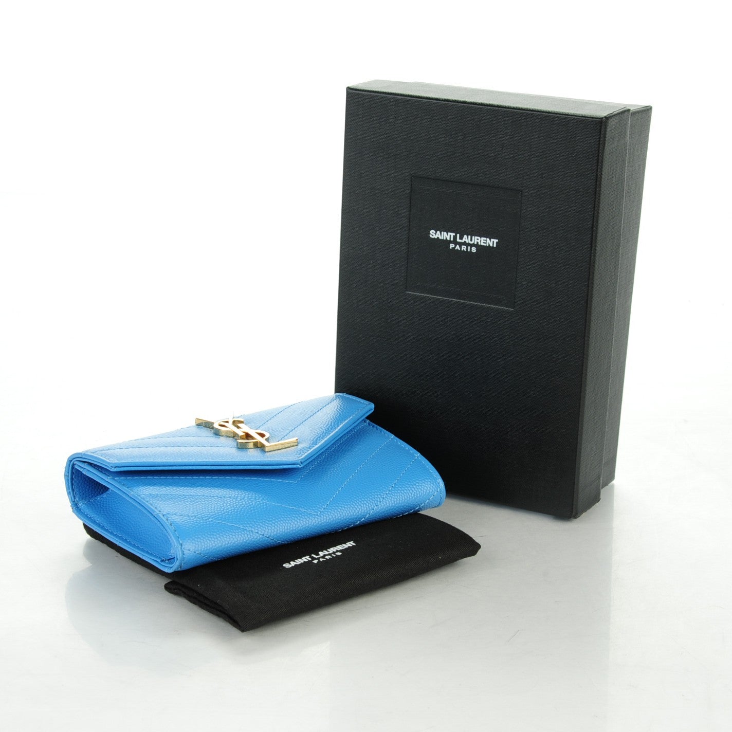 Grain de Poudre Matelasse Chevron Small Monogram Wallet Blue Clair