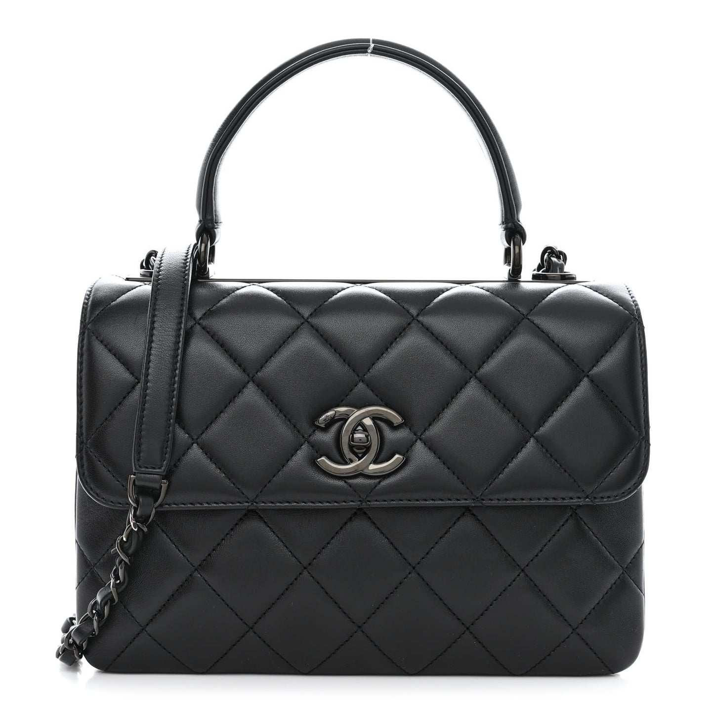 Lambskin Quilted Small Trendy CC Dual Handle Flap Bag So Black