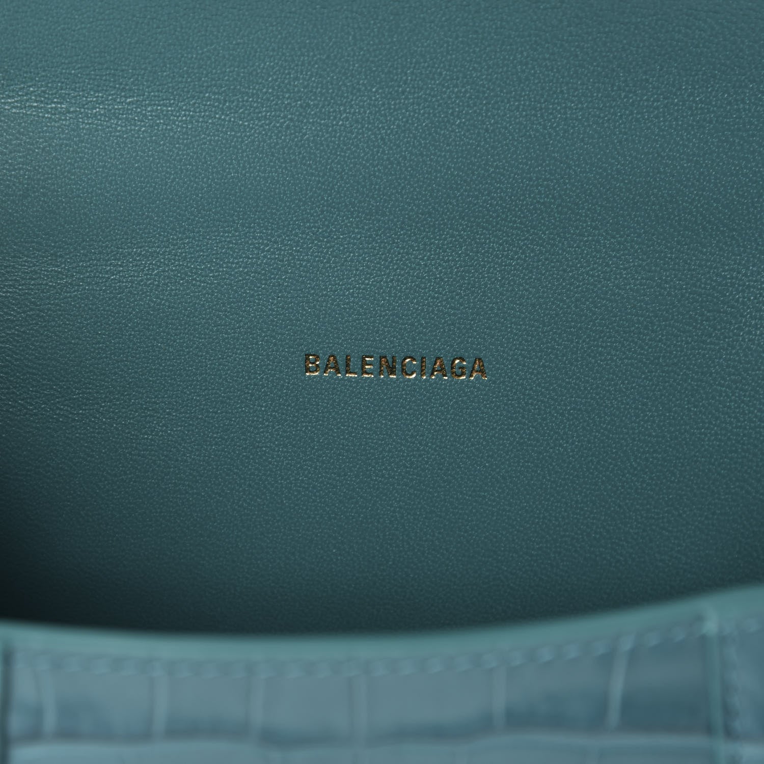 Balenciaga Shiny Calfskin Crocodile Embossed Hourglass Top Handle Bag XS Dark Turquoise 8 of 9