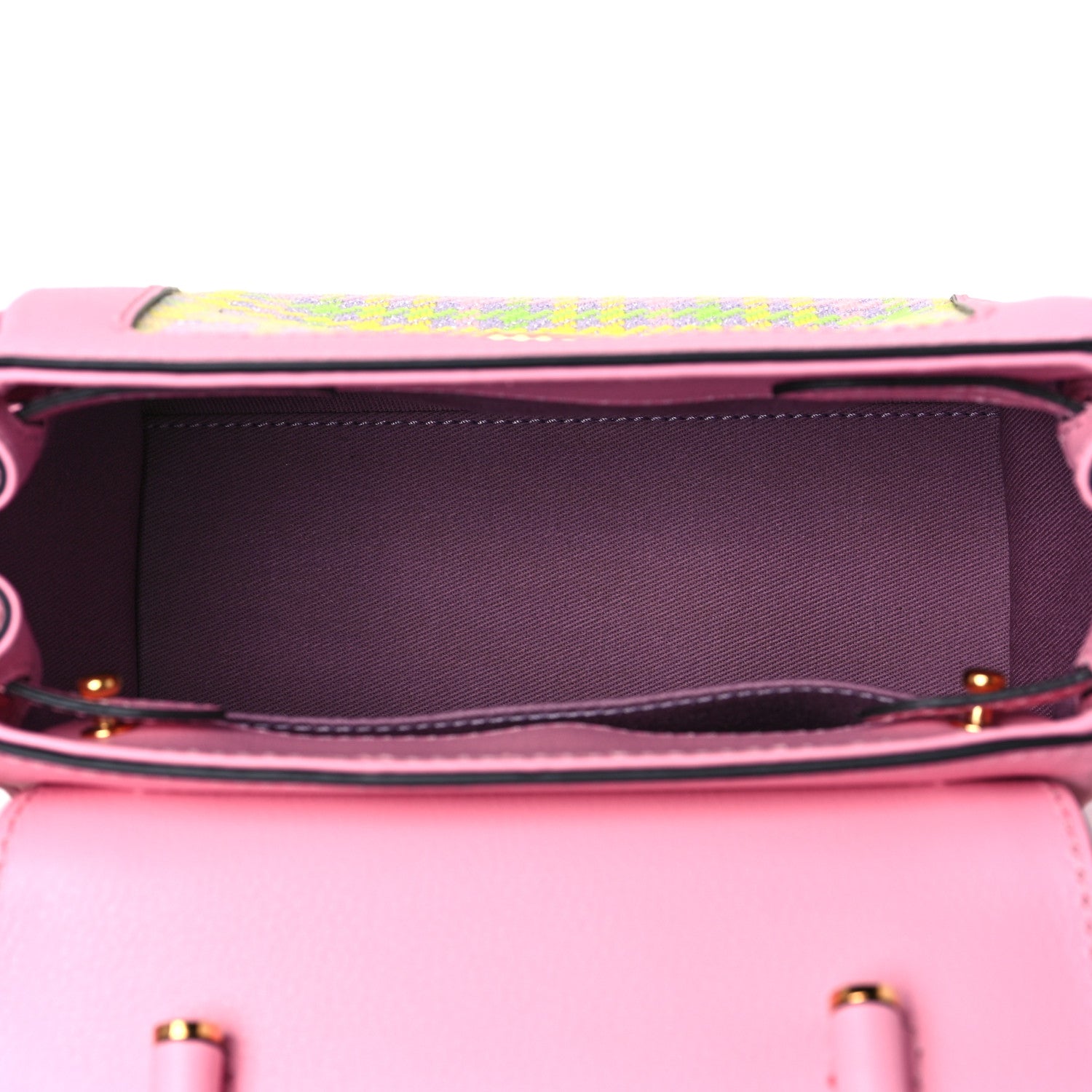 Versace Grained Calfskin Canvas Houndstooth Small La Medusa Top Handle Bag Pink Multicolor 4 of 7