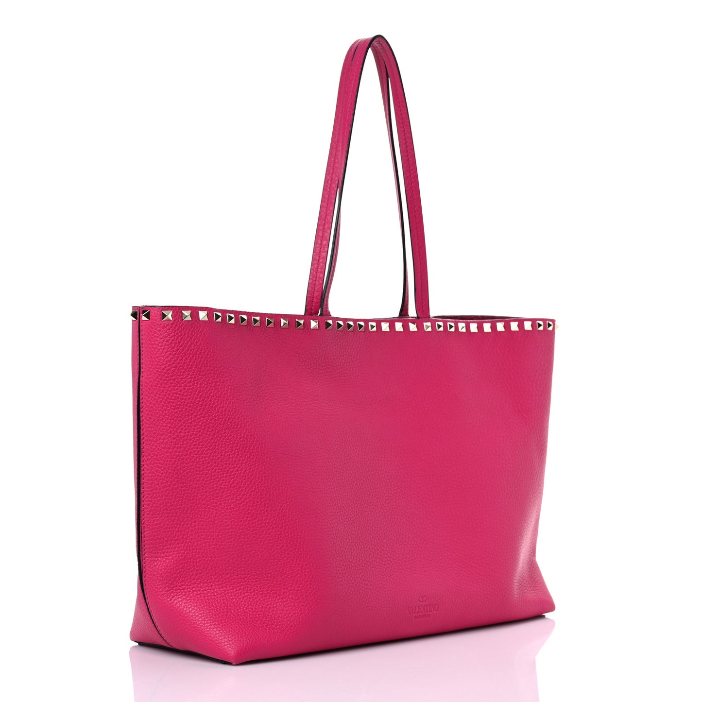 Grained Calfskin Rockstud Shoulder Tote Peony