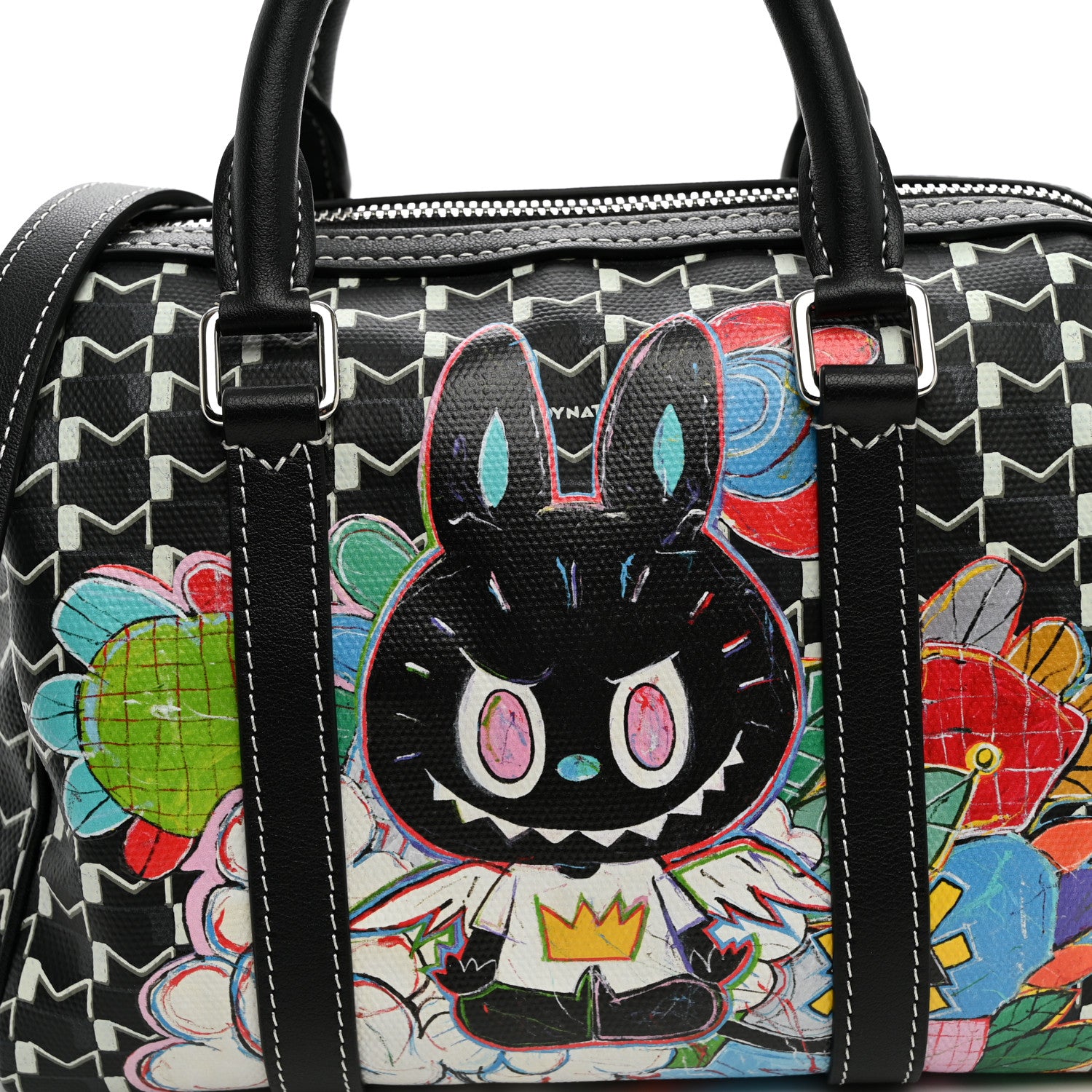 Moynat X KASING LUNG Calfskin Canvas M Labubu Boston Bag Black Multicolor 9 of 11