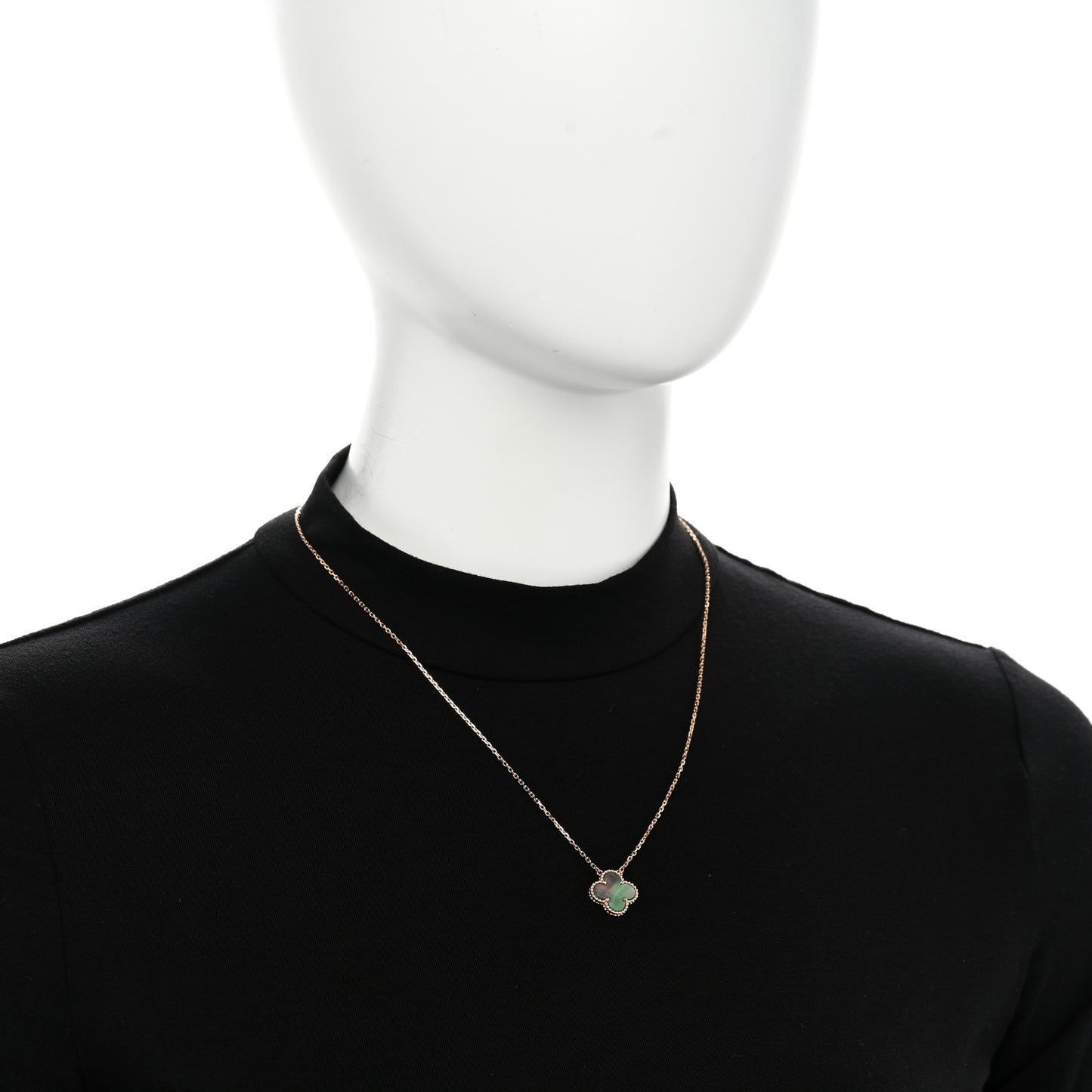 18K Rose Gold Gray Mother of Pearl Vintage Alhambra Pendant Necklace