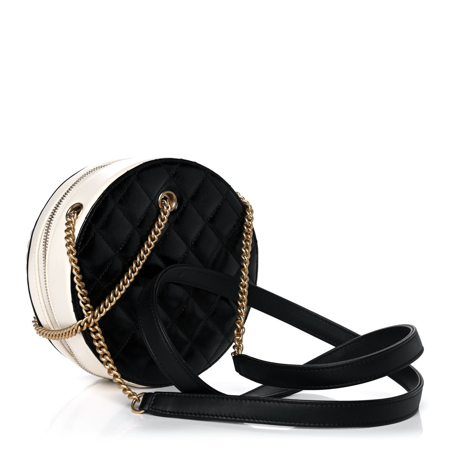 Crumpled Calfskin Cotton Small En Vogue Round Bag Black