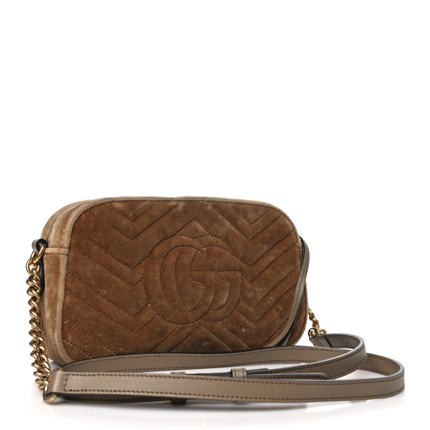 Velvet Matelasse Small GG Marmont Chain Shoulder Bag Taupe