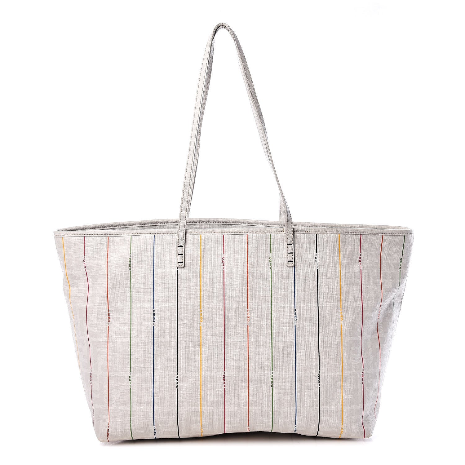 Fendi Zucca Spalmati Striped Medium Roll Tote White Multicolor 1 of 19
