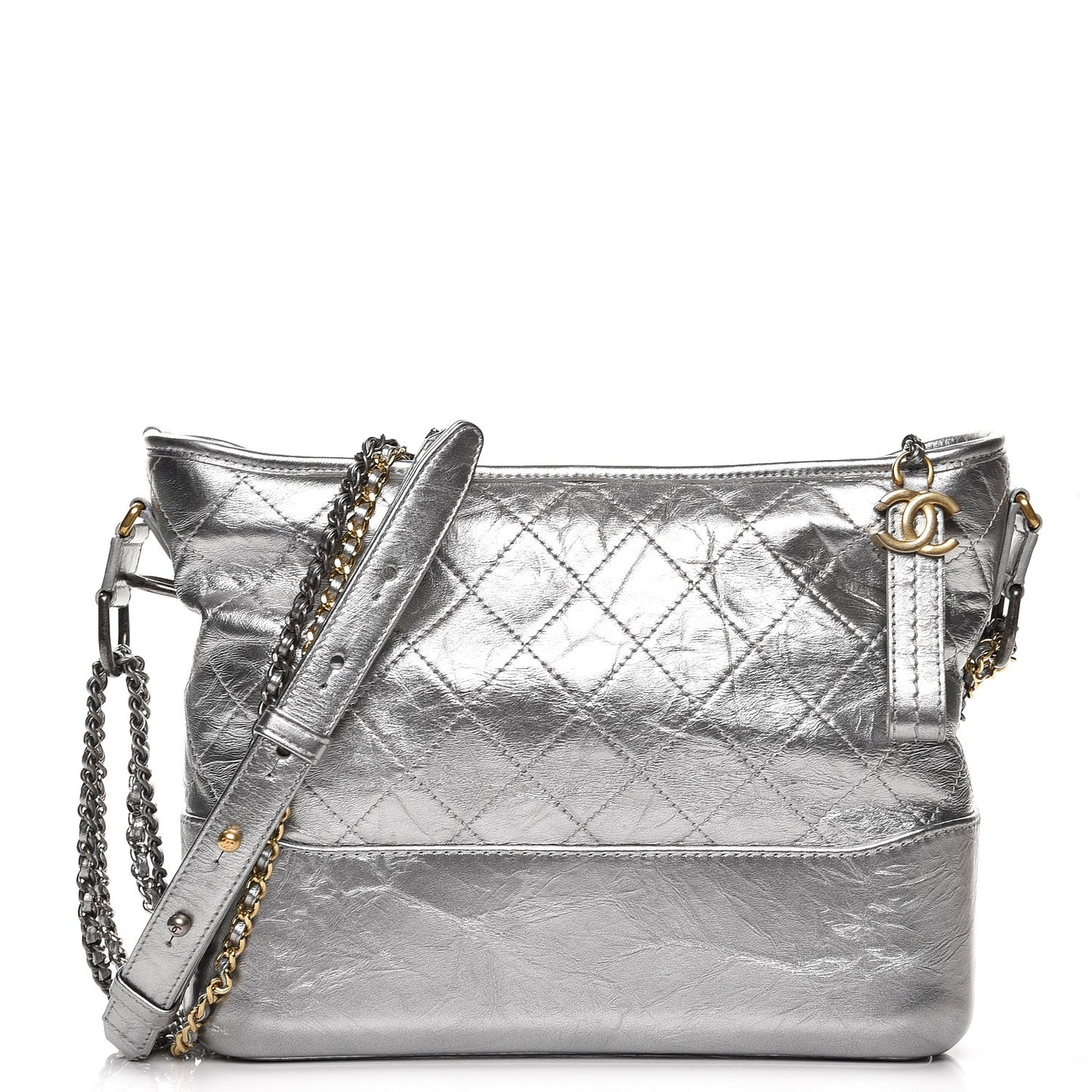 Metallic Aged Calfskin Quilted Medium Gabrielle Silver