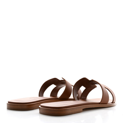 Hermes Box Calfskin Oran Sandals 37.5 Gold 4 of 8
