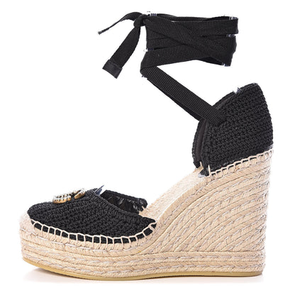 Gucci Cotton Crochet Pearly GG Ankle Wrap Platform Espadrille Wedges 39 Black 1 of 10
